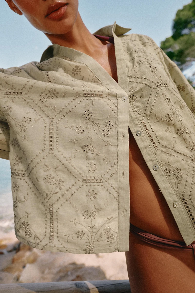 EMBROIDERED EYELET SHIRT