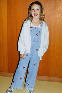 EMBROIDERED CHERRY DENIM OVERALLS