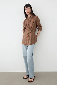 100% linen striped crossover shirt