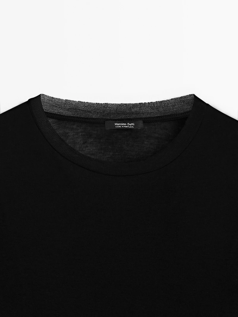 100% cotton semi-sheer T-shirt with collar detail