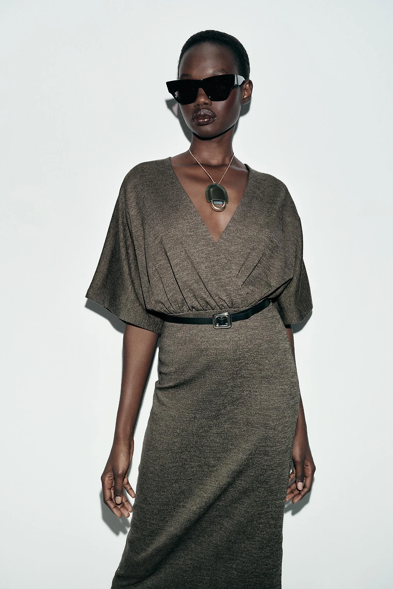 BELTED PIQUE MIDI DRESS