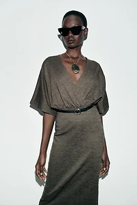 BELTED PIQUE MIDI DRESS