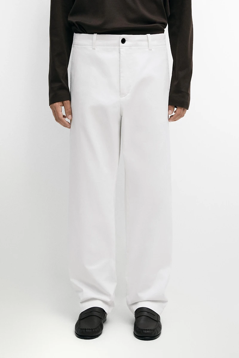 Straight-leg cotton blend pleated pants