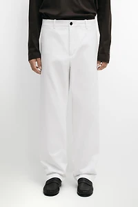 Straight-leg cotton blend pleated pants