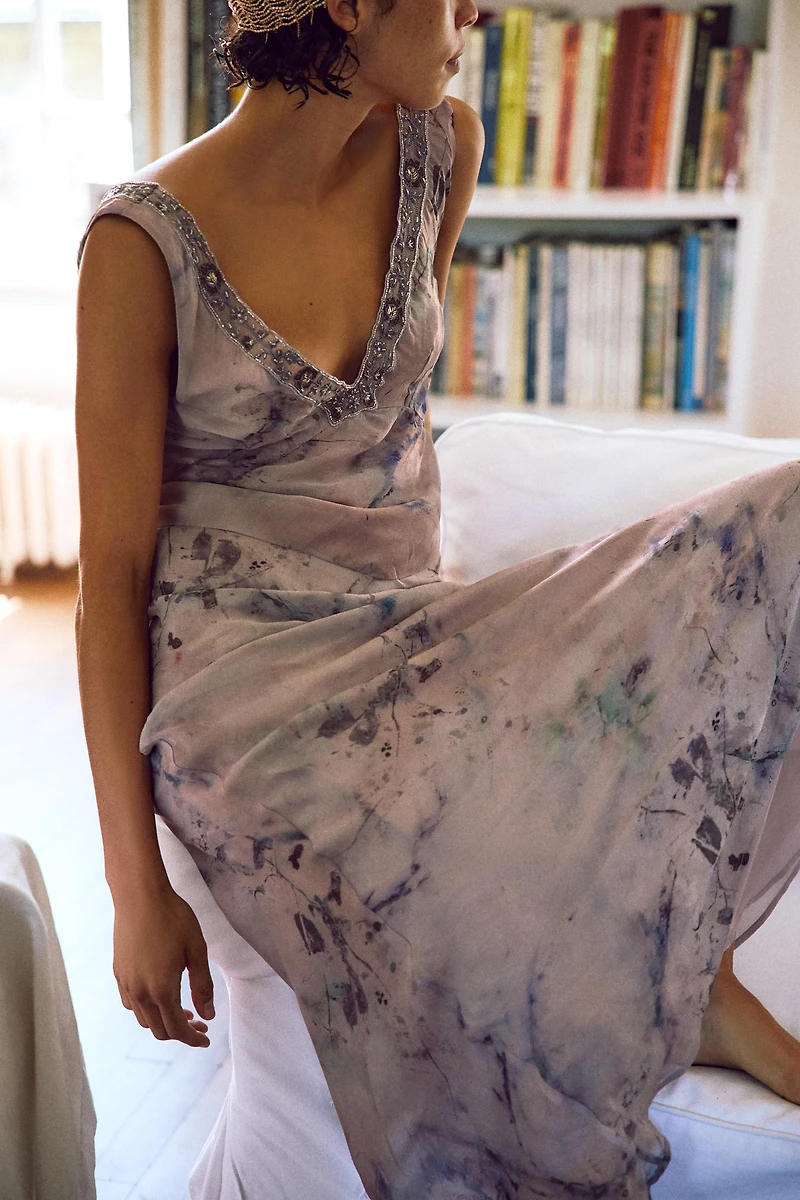 LONG EMBROIDERED PRINTED DRESS