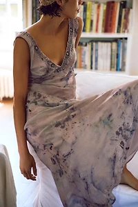 LONG EMBROIDERED PRINTED DRESS