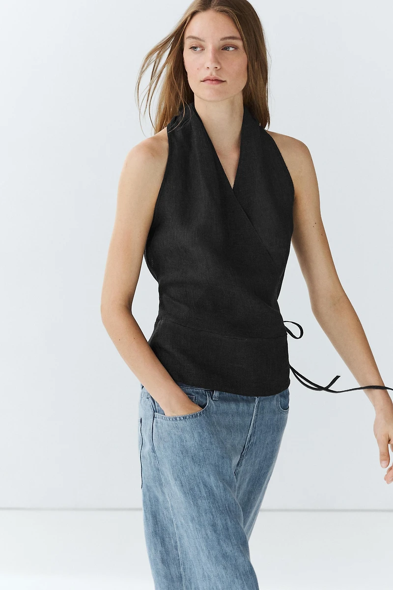 100% linen crossover halter top