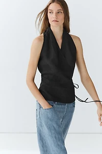 100% linen crossover halter top