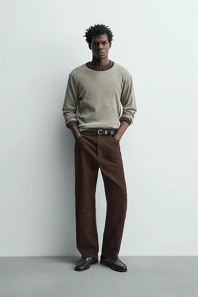 STRAIGHT FIT SUEDE LEATHER PANTS