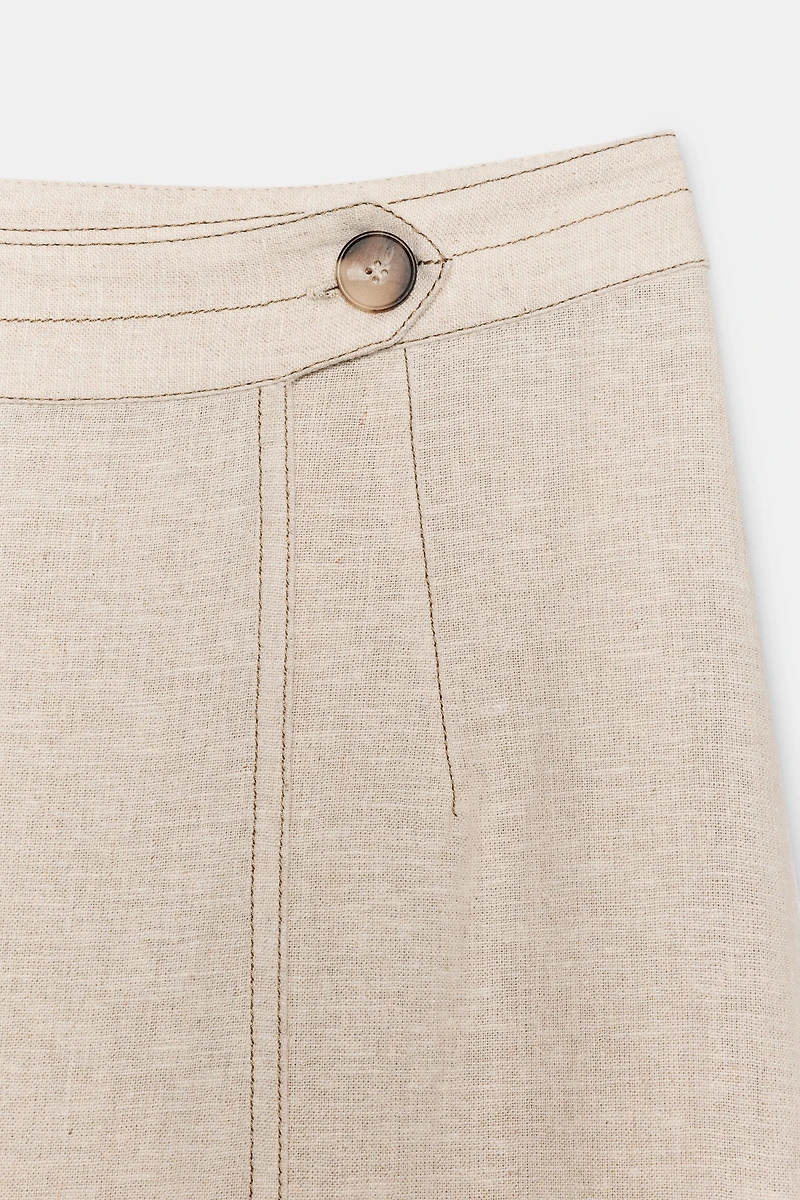 LINEN WRAP SKIRT WITH TOPSTITCHING