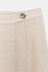 LINEN WRAP SKIRT WITH TOPSTITCHING