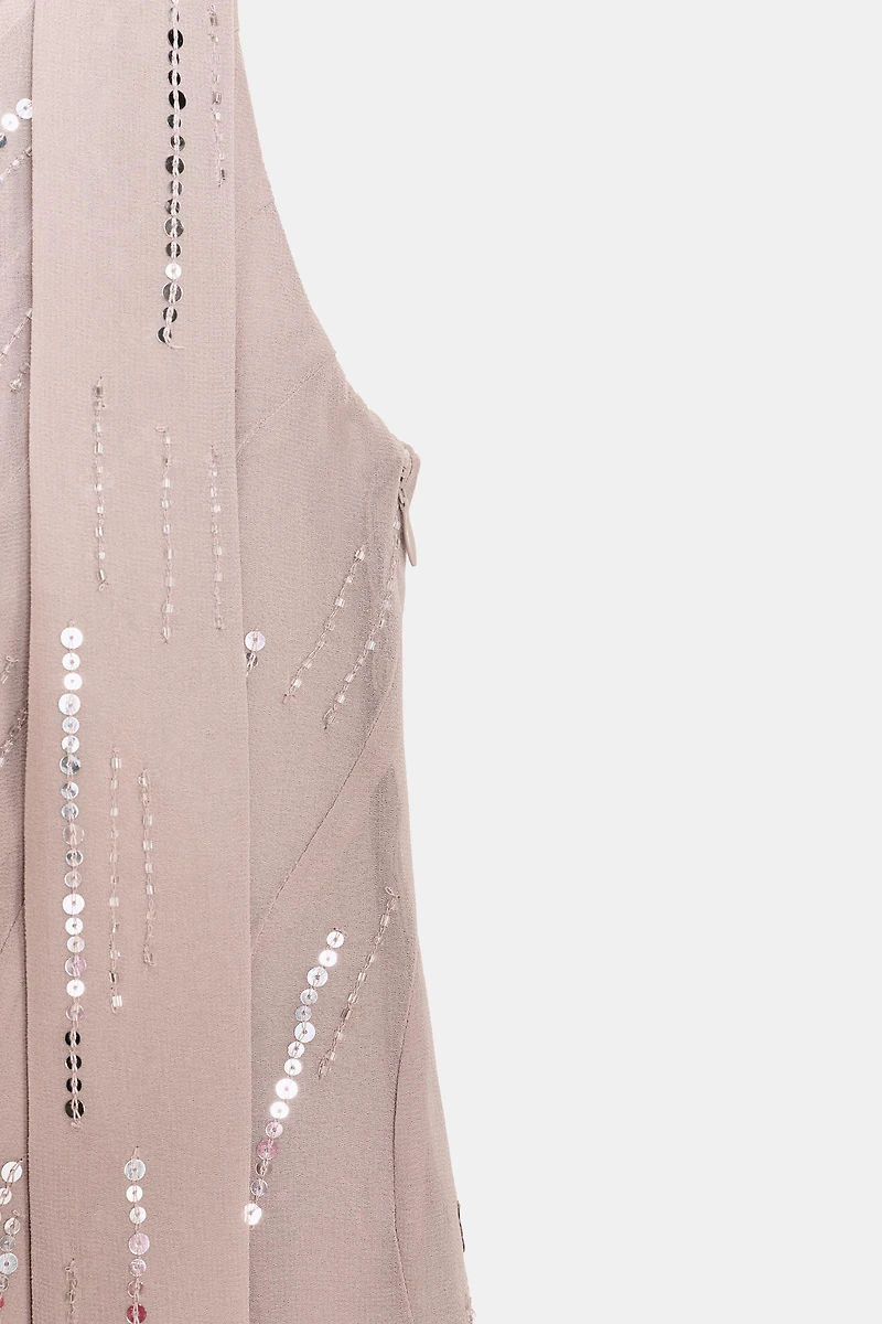 SHORT SEQUIN FOULARD DRESS