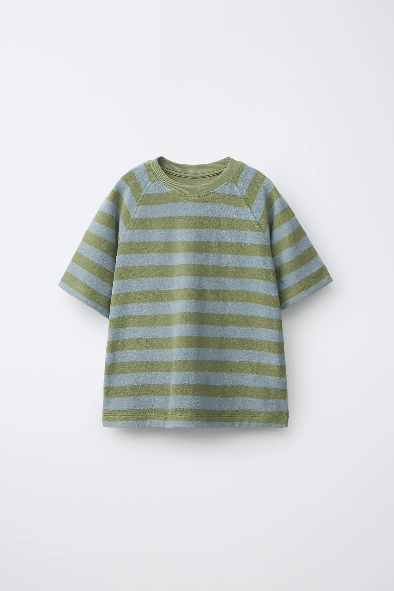 ENSEMBLE T-SHIRT ET BERMUDA À RAYURES EFFET ÉPONGE