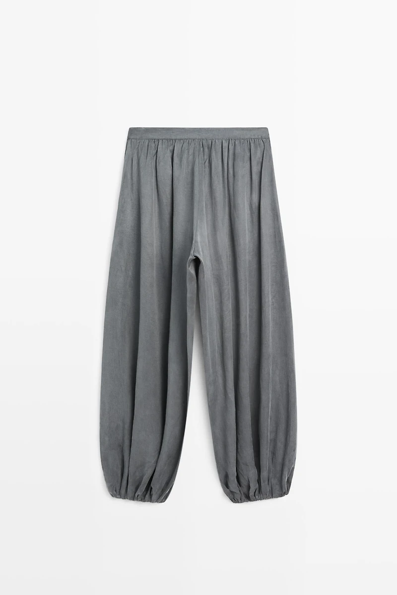 Pleated balloon fit linen blend trousers