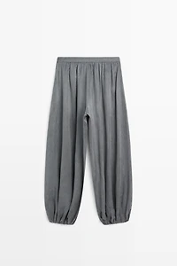 Pleated balloon fit linen blend trousers