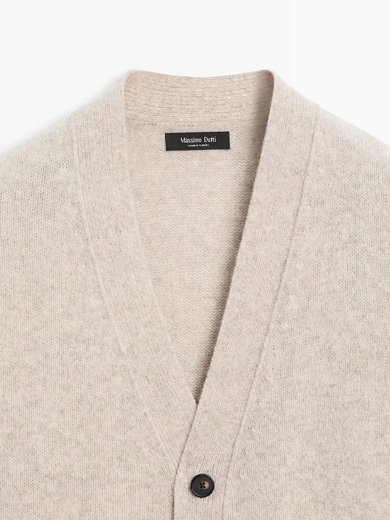 Wool blend V-neck knit cardigan