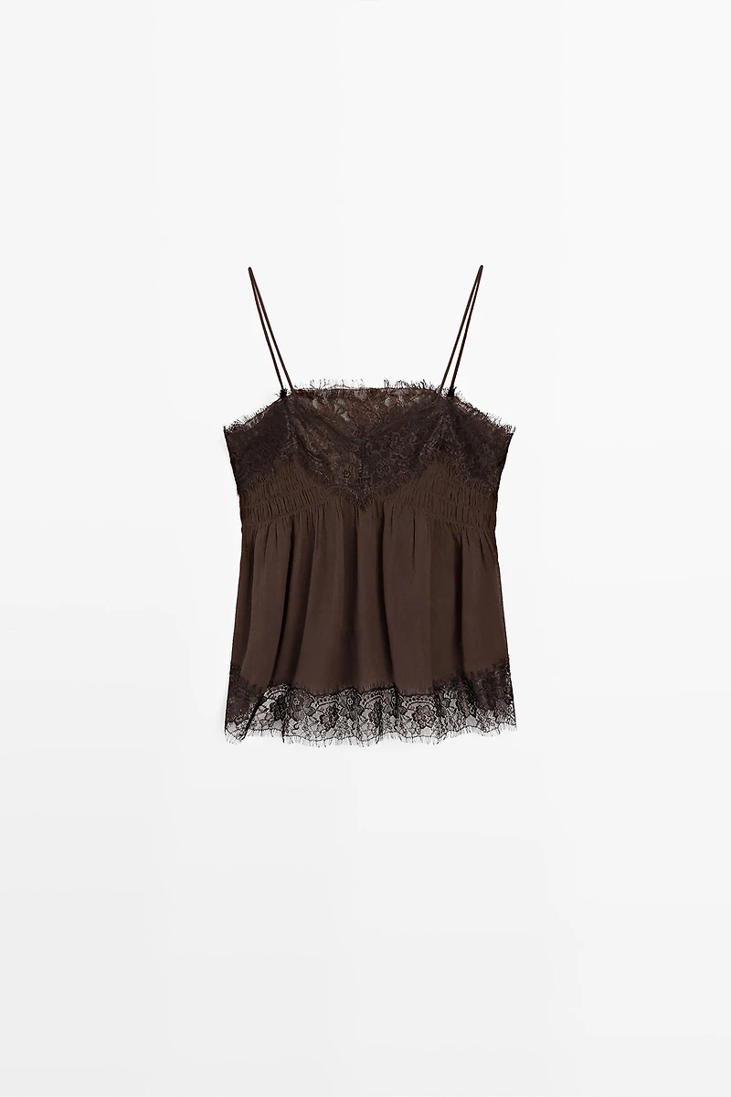 Camisole top with contrast lace detail