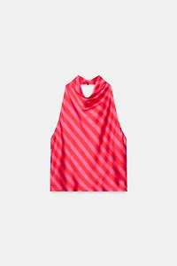 STRIPED SATIN HALTER TOP
