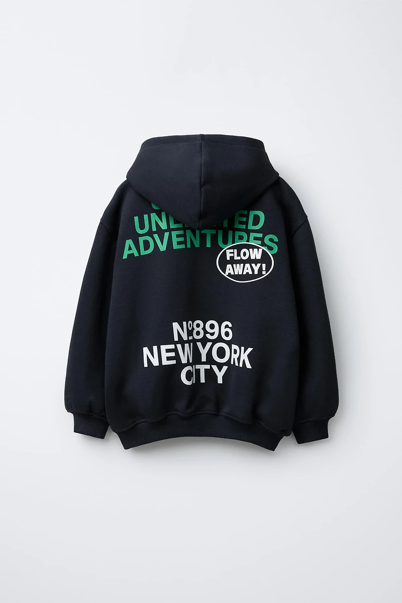 HOODED SWEATSHIRT WITH TEXT PRINT