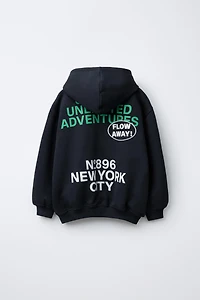 HOODED SWEATSHIRT WITH TEXT PRINT