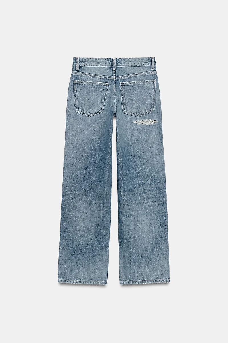 TRF LOW RISE STRAIGHT JEANS WITH RHINESTONES