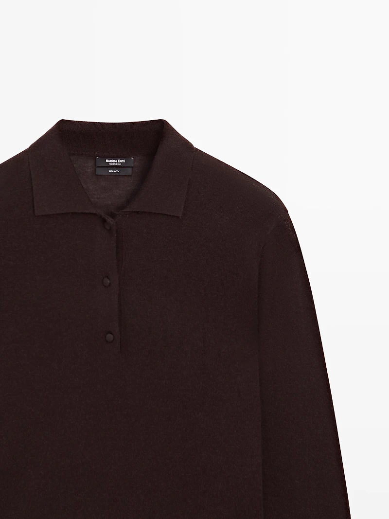 Pull polo en maille 100 % laine