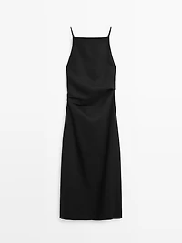Linen blend pleated midi dress