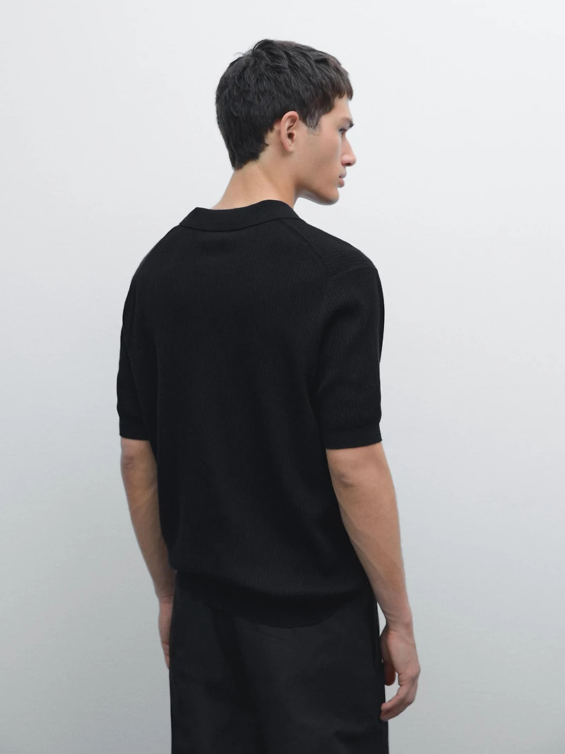 100% cotton ribbed knit polo shirt