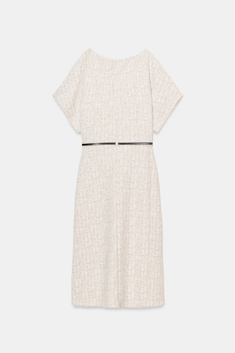 TEXTURED BELTED MIDI DRESS