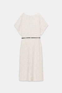 TEXTURED BELTED MIDI DRESS