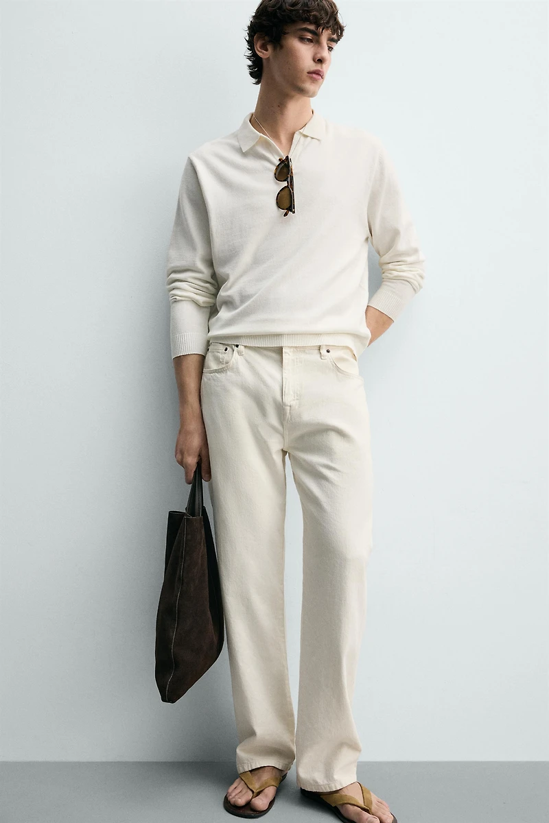 COTTON LINEN BLEND KNIT POLO SHIRT