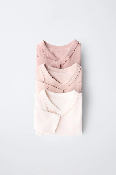 THREE-PACK OF KIMONO COLLAR FLORAL BODYSUITS