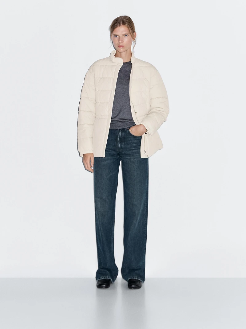 Puffer jacket with stand collar