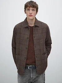 Wool blend check overshirt