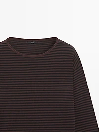 Striped cotton blend knit sweater