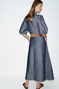 LINEN BLEND MIDI DRESS WITH BELT