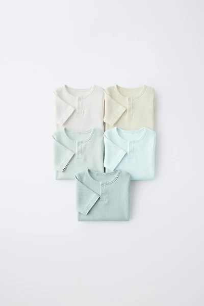 FIVE-PACK HENLEY NECK SHORT SLEEVE BODYSUITS