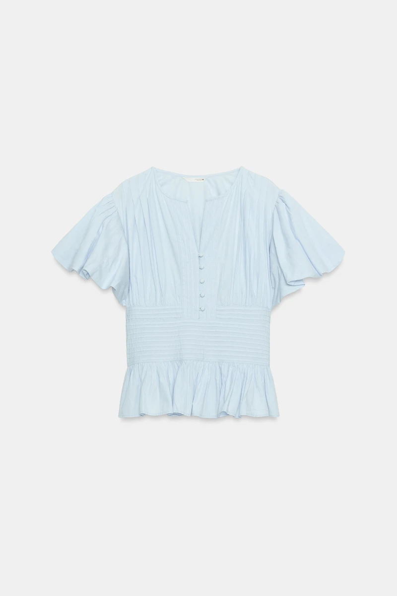 PUFF SLEEVE PINTUCK BLOUSE