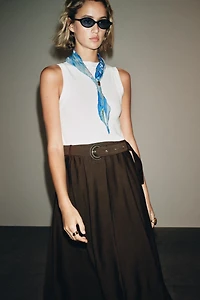BELTED COMBINATION MIDI DRESS