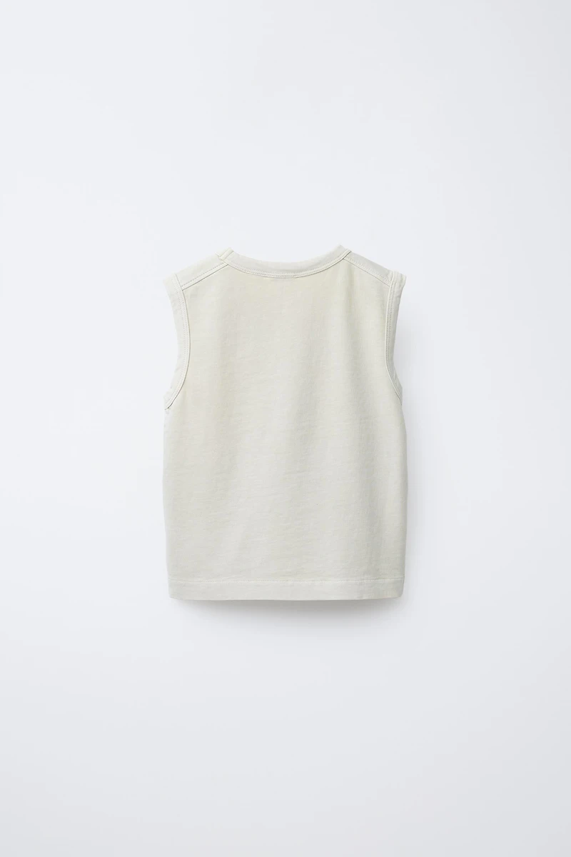 GARMENT DYE EMBROIDERED SLEEVELESS T-SHIRT