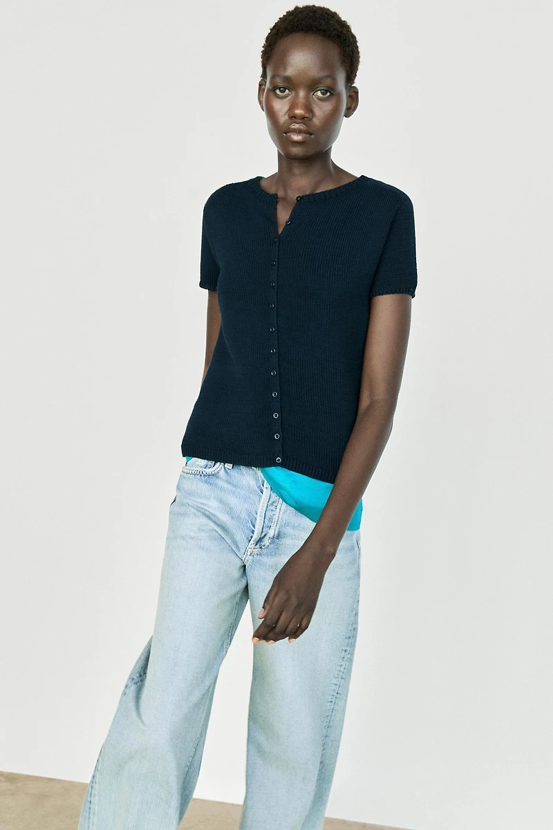 Cotton silk blend knit cardigan