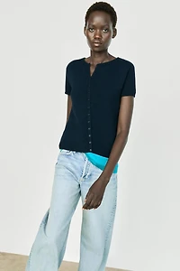 Cotton silk blend knit cardigan