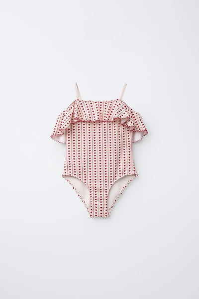 AGES 6-14 / HEART RUFFLE SWIMSUIT