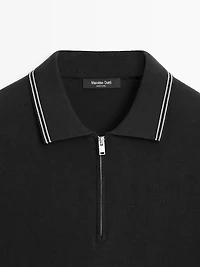Knit polo sweater with collar detail