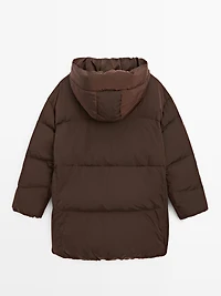 Water-repellent hooded puffer jacket