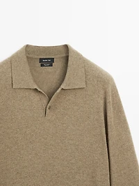 100% cashmere ribbed knit polo shirt