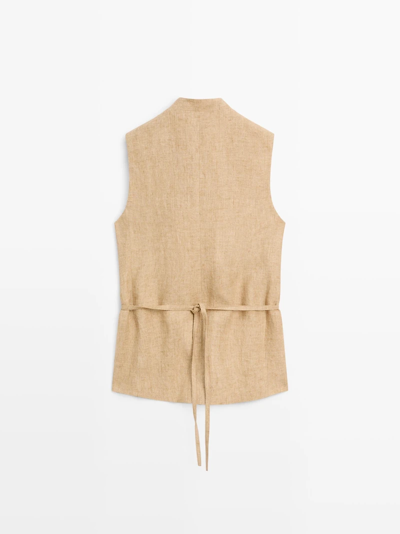 Linen waistcoat with crossover fastening