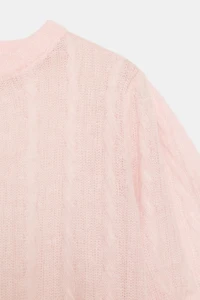 WOOL BLEND CABLE-KNIT SHORT SLEEVE SWEATER