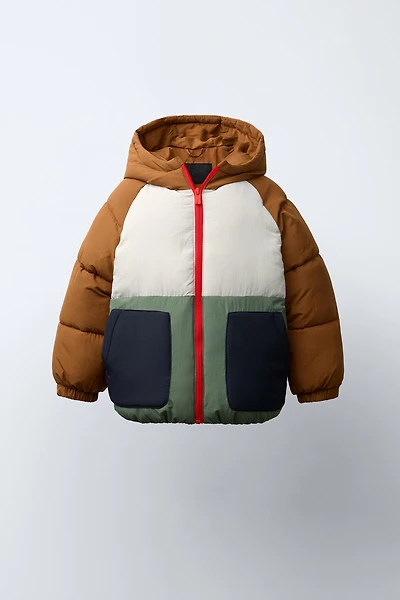 COLOR BLOCK WATER REPELLENT PUFFER COAT