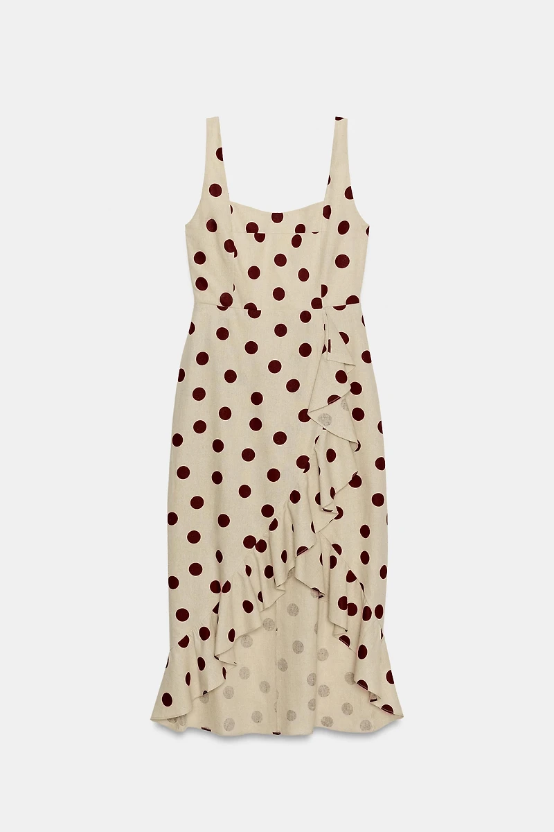 ROBE MIDI À POIS AVEC LIN